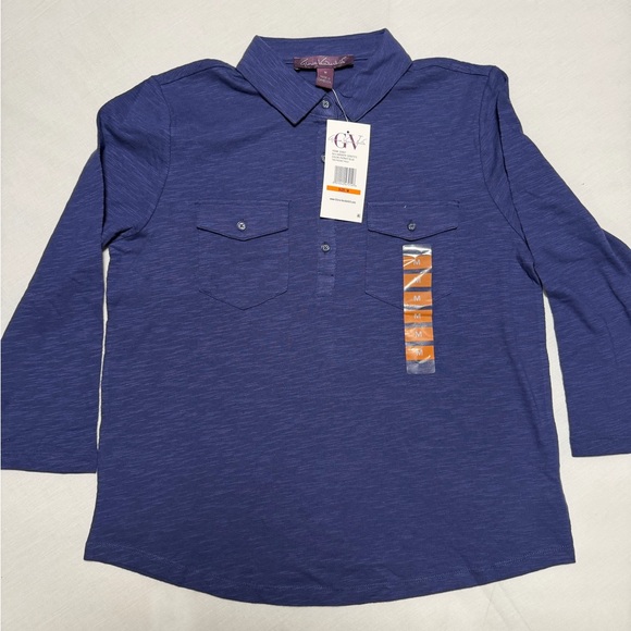Gloria Vanderbilt 2 Pocket Polo For Ladies Size M In Patriot Blue Color - Picture 1 of 9